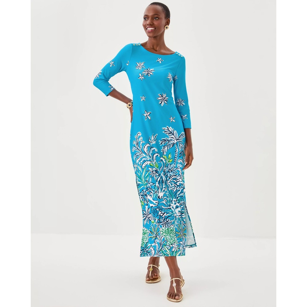 Lilly Pulitzer UPF 50+ ChillyLilly Seralina Maxi Dress Tangier Teal Blue Sz XS